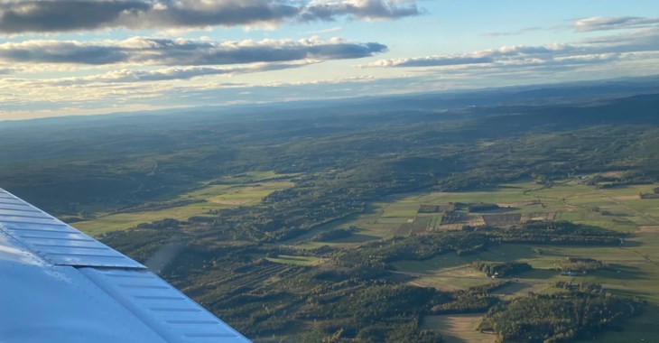 Flygbild över skogslandskap.
