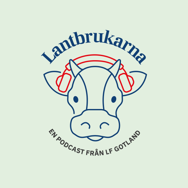 Podcasten Lantbrukarnas logotyp bestående av en ko med hörlurar.