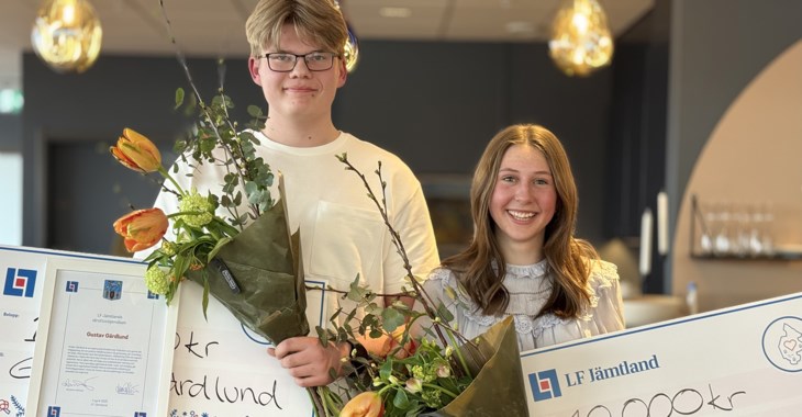 Gustav Gärdlund och Nova Nilsson, 2025 års mottagare av LF Jämtlands idrottsstipendium.