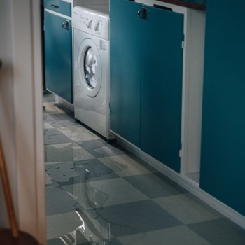 Vattenläcka från tvättmaskin.