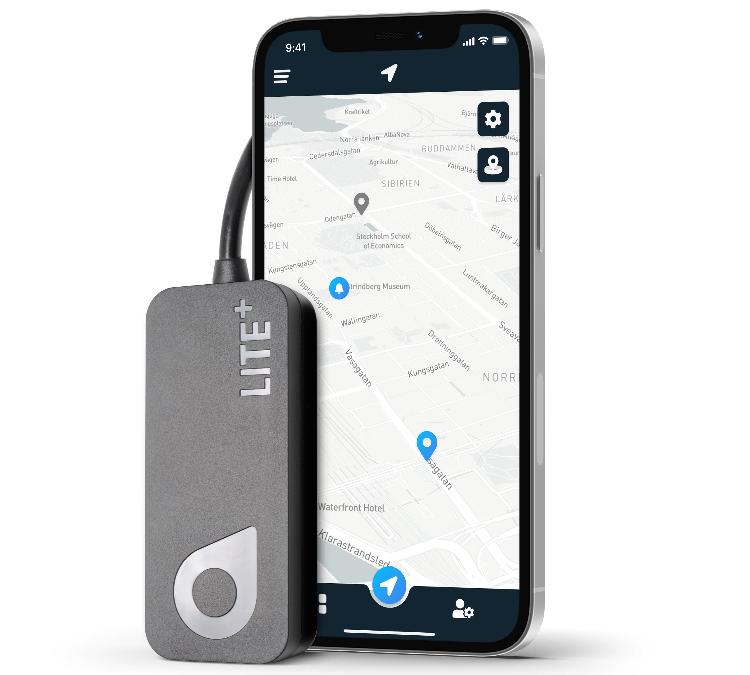 Mobiltelefon med inkopplad GPS sändare