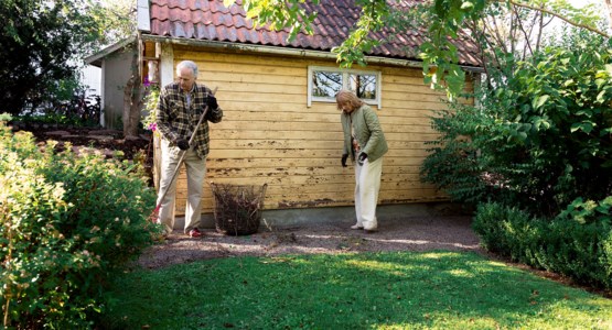 Pensionärer fixar i trädgården