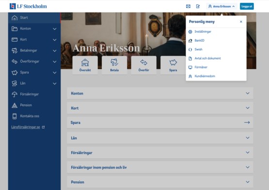 Bild på den personliga menyn inne på Mina sidor. 