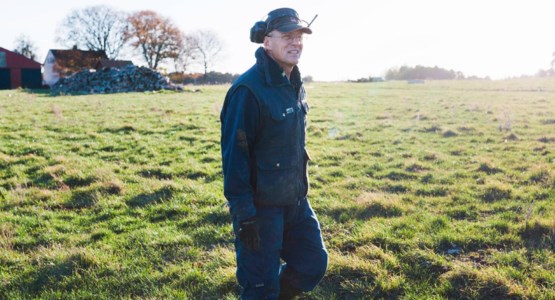 Lantbrukare på äng, fotografi