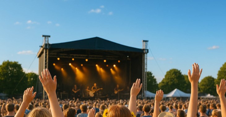 Människor framför en festivalsven