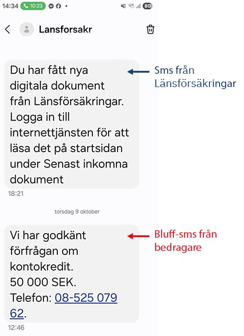 Exempel på bluffsms.