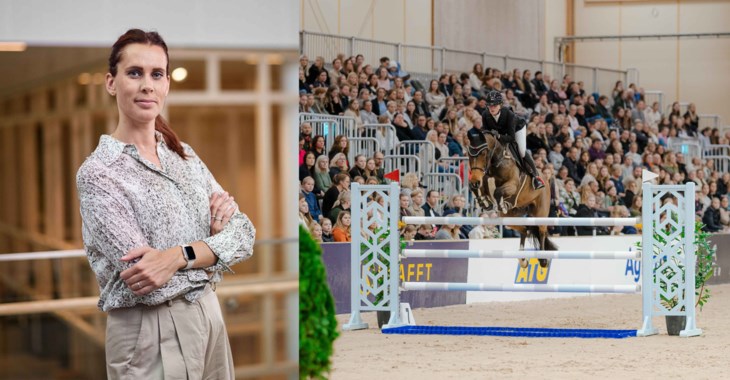Ida Severin och en ryttare som hoppar över ett hinder.