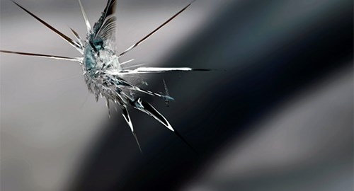 Stenskott i vindruta.