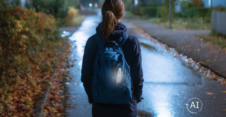 Tjej bär ryggsäck med reflex.