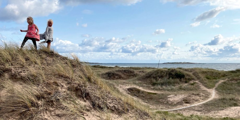 Barn leker i sanddyner