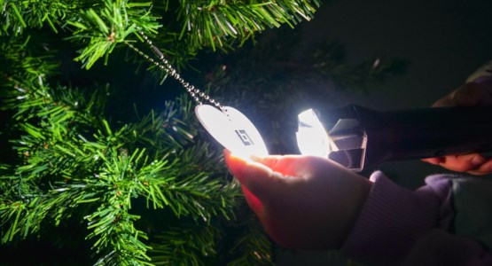 Barn lyser upp reflex med ficklampa